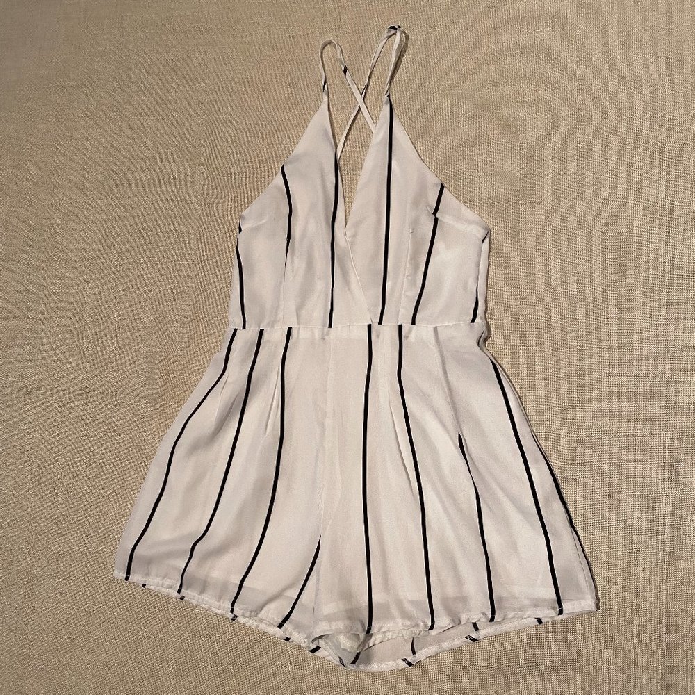 Zaful Stripped Criss Cross Back Romper